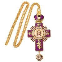 Collier Croix pectorale orthodoxe religieuse en fer émaillé métallique plaqué violet coloré personnalisable, souvenir, impression numérique pour