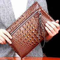 Sac à main de luxe en cuir véritable de vachette à texture crocodile pour homme, pochette d'affaires haut de gamme avec fermeture éclair et