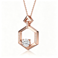 Pendentif ouvert hexagonal en diamant de laboratoire couleur D-E clarté VVS, collier chaîne minimaliste Art Déco en or rose, cadeau pour femme
