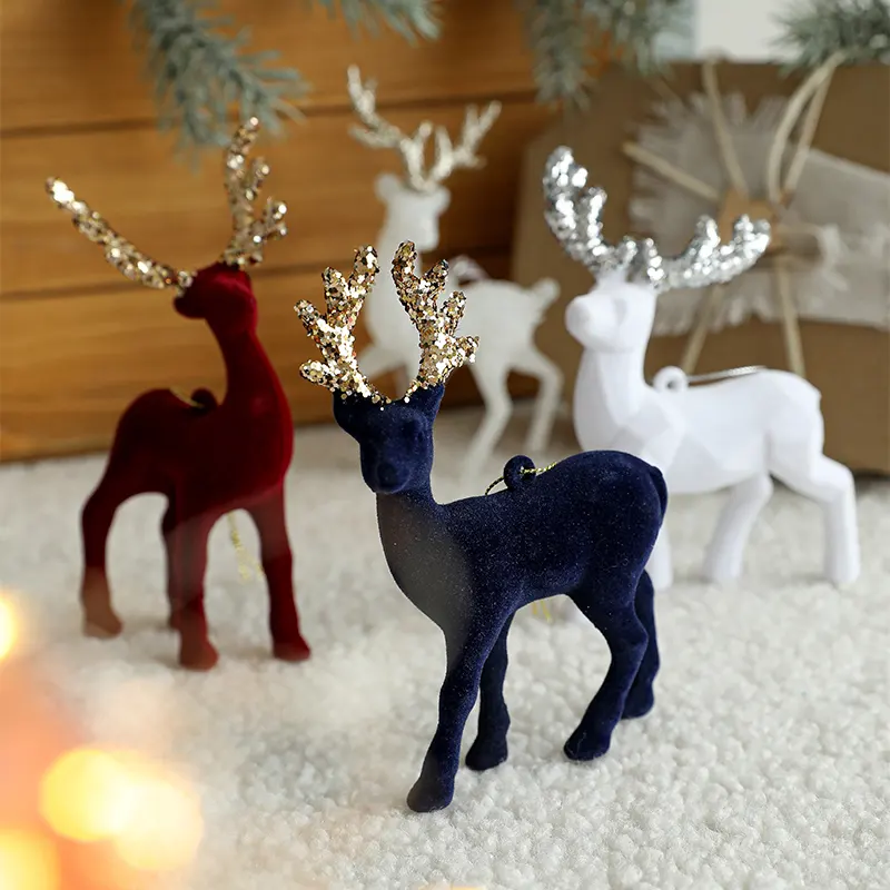 Navidad flocage en plastique clignotant renne de Noël renne en bois Elk ornements décorations de vacances de Noël