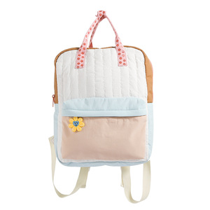 Sac à dos en nylon à motif floral, color-block, pour étudiants, avec harnais souple et coussin d'air, capacité 20-35L - Product Image 1