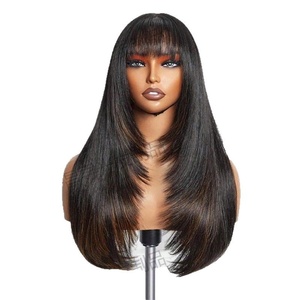Perruque <span class=keywords><strong>longue</strong></span> et droite à couches, fabriquée à la machine, avec <span class=keywords><strong>frange</strong></span>, en fibre haute température, pour <span class=keywords><strong>femme</strong></span>, modèle le plus vendu - Product Image 1