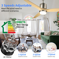 Ventilateur de plafond décoratif de luxe pour salon, 52 pouces, avec télécommande, pales en ABS et éclairage