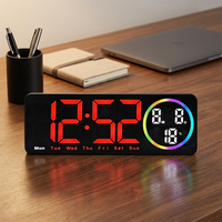 Horloge murale numérique LED électronique moderne avec lumière d'ambiance nocturne colorée, affichage du calendrier et de la température, alimentation USB, pour la maison