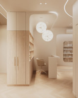 Comptoir de réception personnalisé pour magasin de beauté et ensemble de présentoirs en bois rétroéclairés – Conception complète de boutique de luxe pour soins de la peau