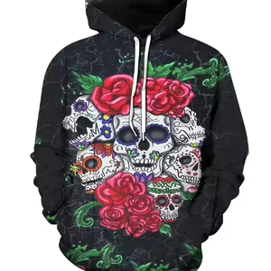 Clothing Skull Statement Polyester Long Sleeve Hooded Floral With