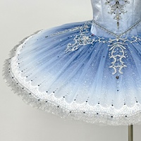 Tutu de ballet professionnel T2109 pour filles, motif oiseau bleu ombré, en tulle rigide orné de strass, idéal pour la scène et les compétitions de ballet classique