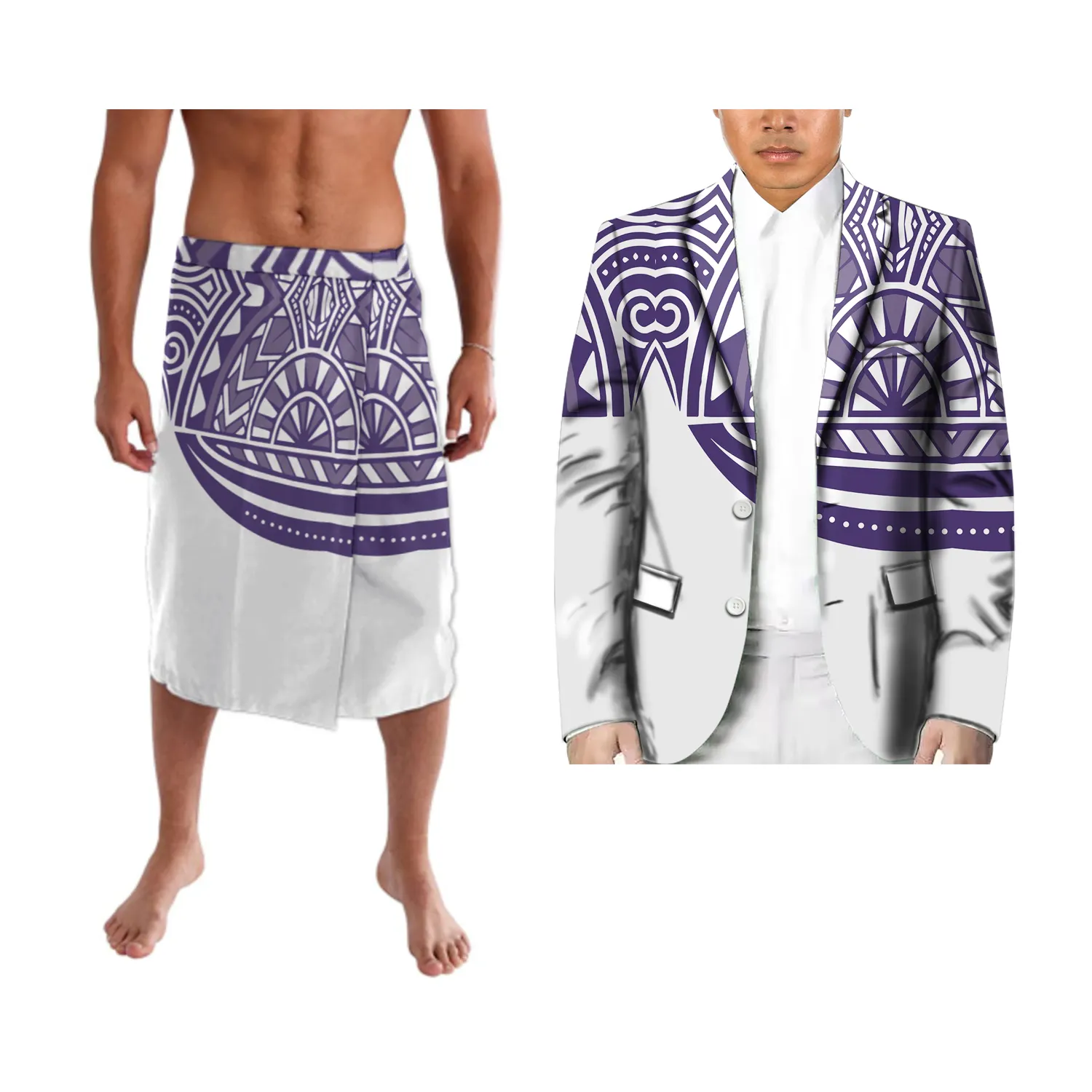 Marka yeni pasifik mirası moda uzun kollu takım ve Ie iki parçalı polinezya kabile tasarım kişilik erkek Blazer için parti