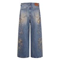 Jean Américain Rétro Haut de Gamme pour Homme, en Denim Épais, Effet Vieilli, Délavé, avec Patchwork Brodé et Détails Effilochés, Coupe Droite à Jambe Large Tendance
