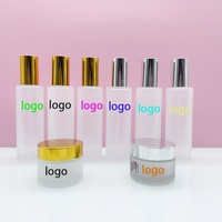 Flacon pulvérisateur en verre dépoli 30ml-120ml (2oz-4oz) avec pompe à lotion et brume fine, couvercle noir/blanc, pour gouttes oculaires et kit de soins de la peau
