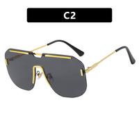 2025 nouveau gros une pièce lentille à la mode pilote sans monture lunettes de soleil femmes Vintage rose métal grand cadre lunettes de soleil