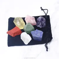 Piedras curativas de cristal crudo, conjunto de chakras de cuarzo rosa transparente, venta al por mayor