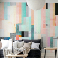 Papier peint mural auto-adhésif imperméable pour la décoration murale de la maison, motif abstrait vertical en blocs de pastel aquarelle