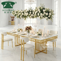 Meubles de banquet de mariage haut de gamme professionnels, base en acier inoxydable doré, plateau poli, tables longues pour événements