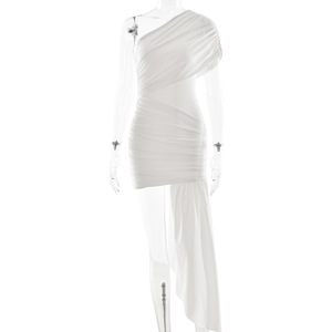 Vestido ajustado sin mangas con un solo hombro, minivestido de noche asimétrico plisado, cintura natural, transpirable y a la moda. - Product Image 5