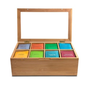 Caja de almacenamiento de té de bambú, rejilla rectangular de madera con tapa para aperitivos de té - Product Image 3