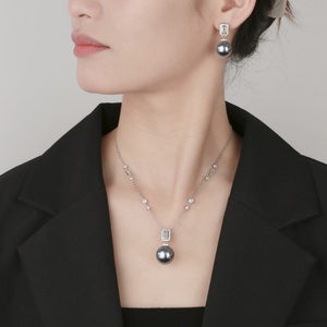 Fashion Eco-friendly Copper 16-14mm Grey <b>Pearl</b> Tassel Design High-end Necklace and Earrings <b>Set</b> Grey <b>Pearl</b> Jewelry <b>Set</b> - Product Image 6
