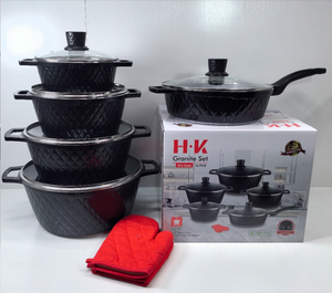 طقم قلي عميق من 12 قطعة من <span class=keywords><strong>HK</strong></span>، 6 قطع من الأواني غير اللاصقة بتصميم عصري صديق للبيئة، مصنوع من المعدن والحجر الطبي المصبوب - Product Image 1