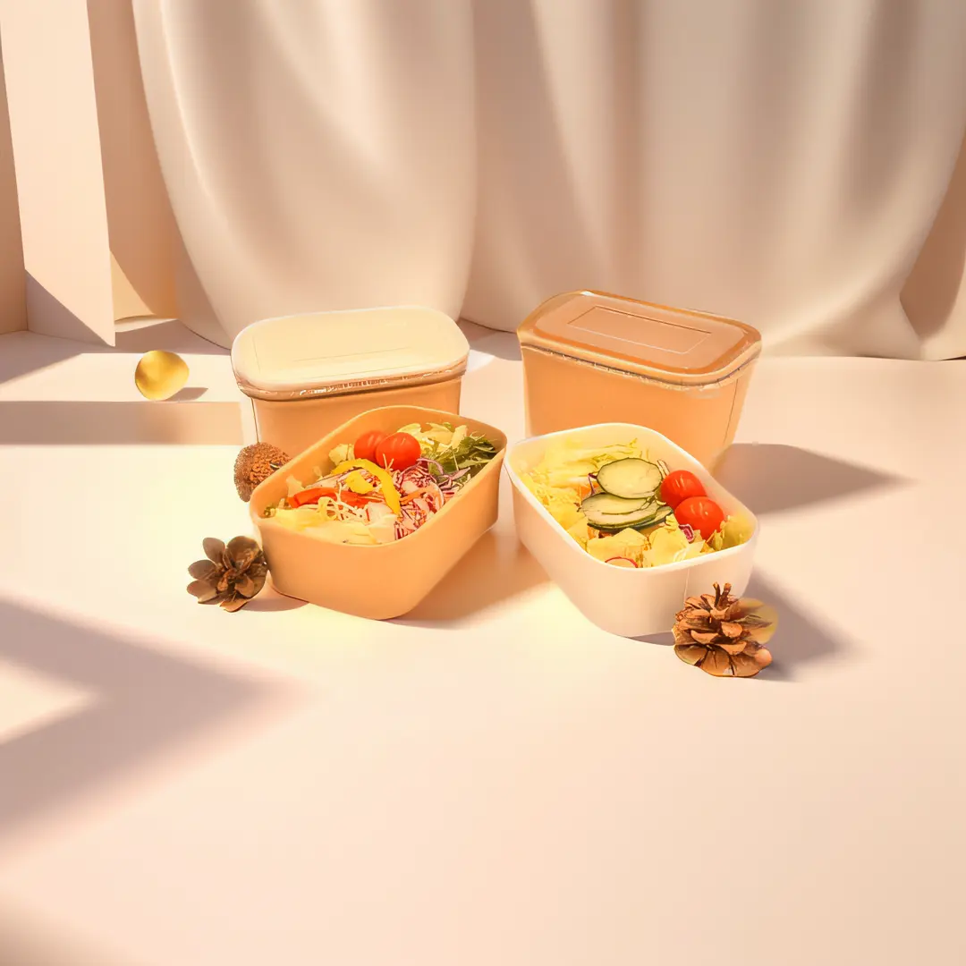 Kraft hình chữ nhật microwavable Deli thực phẩm ăn trưa Takeaway container với rõ ràng PP/Pet nắp giấy bao bì thực phẩm hộp takeout