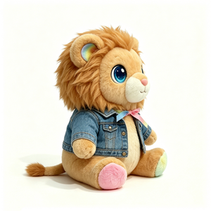 Peluche lion personnalisée sur le thème de la mode pour enfants, cadeau d'anniversaire, peluche lion de la jungle tendance, peluche lion assis élégant à câliner - Product Image 2