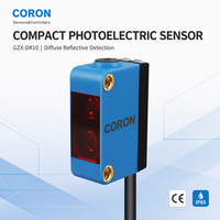 CORON GZX Capteur photoélectrique compact de type carré réflecteur diffuseur avec câble de 2 m, sortie NPN, plage de détection 0-10 cm, IP65