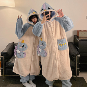 Pijamas <span class=keywords><strong>de</strong></span> pareja <span class=keywords><strong>de</strong></span> invierno, pijamas <span class=keywords><strong>de</strong></span> felpa bonitos <span class=keywords><strong>de</strong></span> dibujos animados, conjunto <span class=keywords><strong>de</strong></span> dos piezas con capucha, bata larga, conjuntos <span class=keywords><strong>de</strong></span> ropa <span class=keywords><strong>de</strong></span> dormir <span class=keywords><strong>para</strong></span> hombres y mujeres - Product Image 2