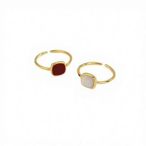 2 Colors Square Oval Cut Luxury White & Red Enamel 925 Sterling <b>Silver</b> Vintage <b>Ring</b> 18K Gold Plated Thin Plain <b>Adjustable</b> <b>Ring</b> - Product Image 4