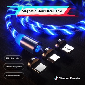 Nouveau câble de données magnétique lumineux à trois ports de charge rapide, transfert de données, trois-en-un, logo, aiguille simple, Chine - Product Image 2