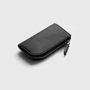 Wholesale Custom Genuine Leather Car Key Case Zipped Key Holder Wallet Pouch For Holding Keys Notes Coins Cards