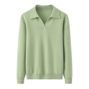 Pull en cachemire pour femme, vert uni, épais, chaud, ample, décontracté, tricoté, couche de base - Product Image 1