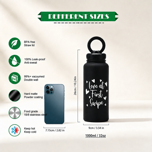 Botella de Agua de Acero Inoxidable con Diseño Romántico, Impresión de Fuente Artística Personalizada, Tapa con Soporte Magnético para Teléfono, Termo Aislado - Product Image 2