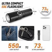 Lampe de poche LED XHP50, 550 lumens, charge USB-C, mini torche, lampe de poche rechargeable 18350 avec mode stroboscopique
