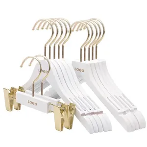 White Wood Factory Sale Hanger Clothes Percha Cabide Hanger With Flat Silver Gold Hook Wooden Hangers