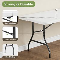Table de pique-nique pliable de 8 pieds avec poignée de transport, table portable robuste pliable en deux pour le camping, les voyages en camping-car, les fêtes, les barbecues et l'intérieur