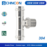 Raccords de tuyauterie CHNCON en acier inoxydable 304, double raccord en T à filetage mâle, homologués DVGW, profil M, pour l'alimentation en eau