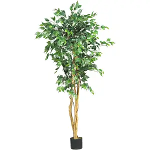 5ft Silk Leaves Green Faux Plants Artificial Ficus Tree With Curved Trunk Office Farmhouse Home Indoor Decor 5-feet Ficus Tree