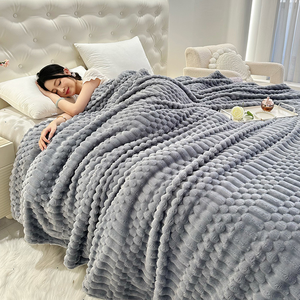 Factory Wholesale <b>Super</b> <b>Soft</b> Polyester Flannel <b>Blanket</b> All-Season Thick Woven Throw Customizable Modern 220-350gsm Home Bedding - Product Image 1