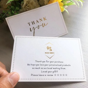 Imballaggio biglietto di auguri regalo personalizzato grazie carta bianca mini grazie per le carte shopping personalizzate con logo in lamina d'oro - Product Image 1
