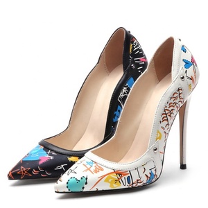 Sexy Thin-heeled Women Pointy Toe High <b>Heels</b> Stiletto Pumps Large Size 45 Basic Art Graffiti Dress Shoes Party Shoes - Product Image 6