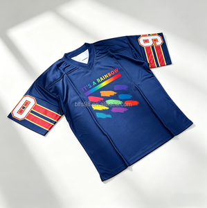 Camiseta de Jersey de Manga Corta con Cuello en V y Estampado de Arcoíris Azul para Hombre, con el Número 9 y 0 en las Mangas, Estilo Deportivo, Corte Regular - Product Image 4