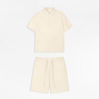 Ensemble polo et short gaufré 2 pièces respirant décontracté d'été de luxe surdimensionné pour homme de haute qualité