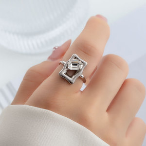 Hollow Geometric Open <b>Ring</b> Prong Setting <b>Adjustable</b> Index Finger <b>Ring</b> Gift - Product Image 1
