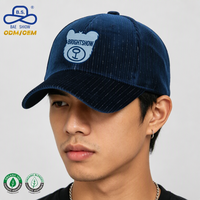Cappellino da Baseball Professionale in Velluto a Coste Blu Navy Lucido Stile Street con Logo Animale Personalizzato per Uomo e Donna, Caldo per l'Inverno