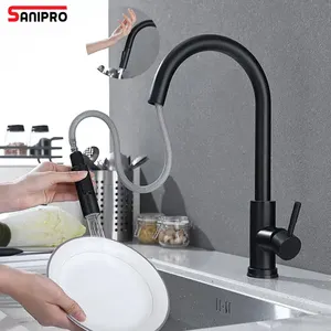 SANIPRO 304 Acero inoxidable negro Sensor automático fregadero cocina grifo mezclador de agua inteligente inducción táctil extraíble rociador grifo - Product Image 1