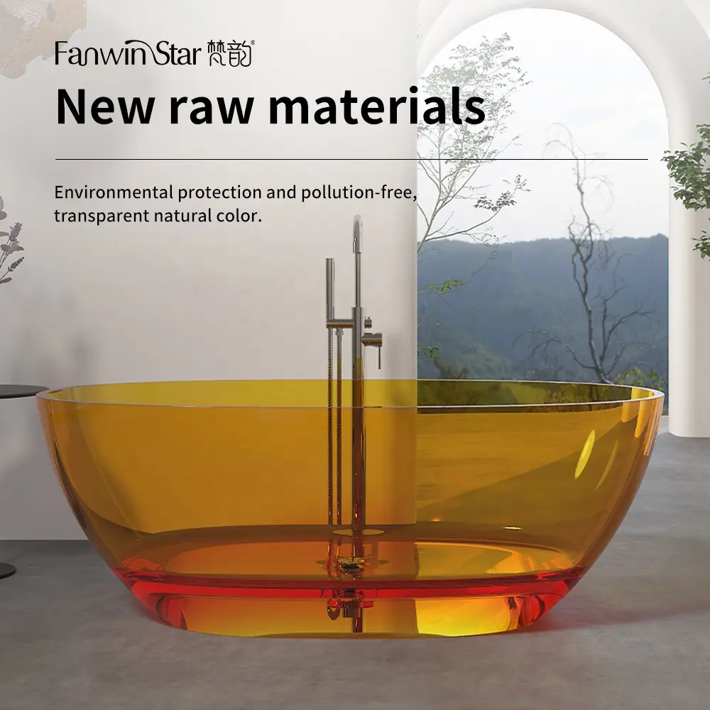 Fanwin colorful hotel bathroom freestanding resin bath tub transparent bathtub resin clear bathtub