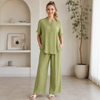 Ensemble décontracté d'été pour femmes, imprimé floral, col montant, pantalon large, boutonné, ensemble deux pièces tendance OEM ODM