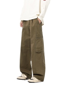 Pantaloni <span class=keywords><strong>Cargo</strong></span> da Uomo Primaverili Nuovi con Tasche Multiple a Vita Media, Stile Americano, Vestibilità Larga, Casual, Gamba Dritta, in Cotone - Product Image 6