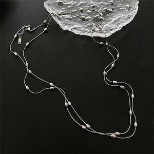 Collares de cadena de cuentas elípticas largas de acero inoxidable para mujer, accesorios impermeables diarios en el cuello, joyería femenina de moda 2025 - Product Image 4