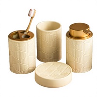 Ensemble de toilette en céramique à motif de feuilles avec gobelet de brossage de dents, ensemble décoratif quatre pièces pour la maison