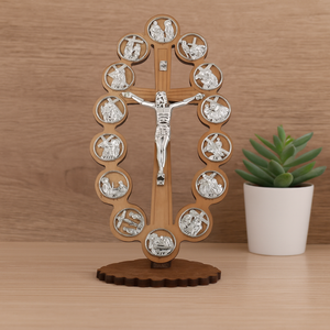 Crucifijo <span class=keywords><strong>de</strong></span> Mesa <span class=keywords><strong>de</strong></span> Madera Grabado con las Estaciones <span class=keywords><strong>de</strong></span> la Cruz, Figura <span class=keywords><strong>de</strong></span> Jesús, Cruz Católica para Oración, Regalo para el Hogar - Product Image 4